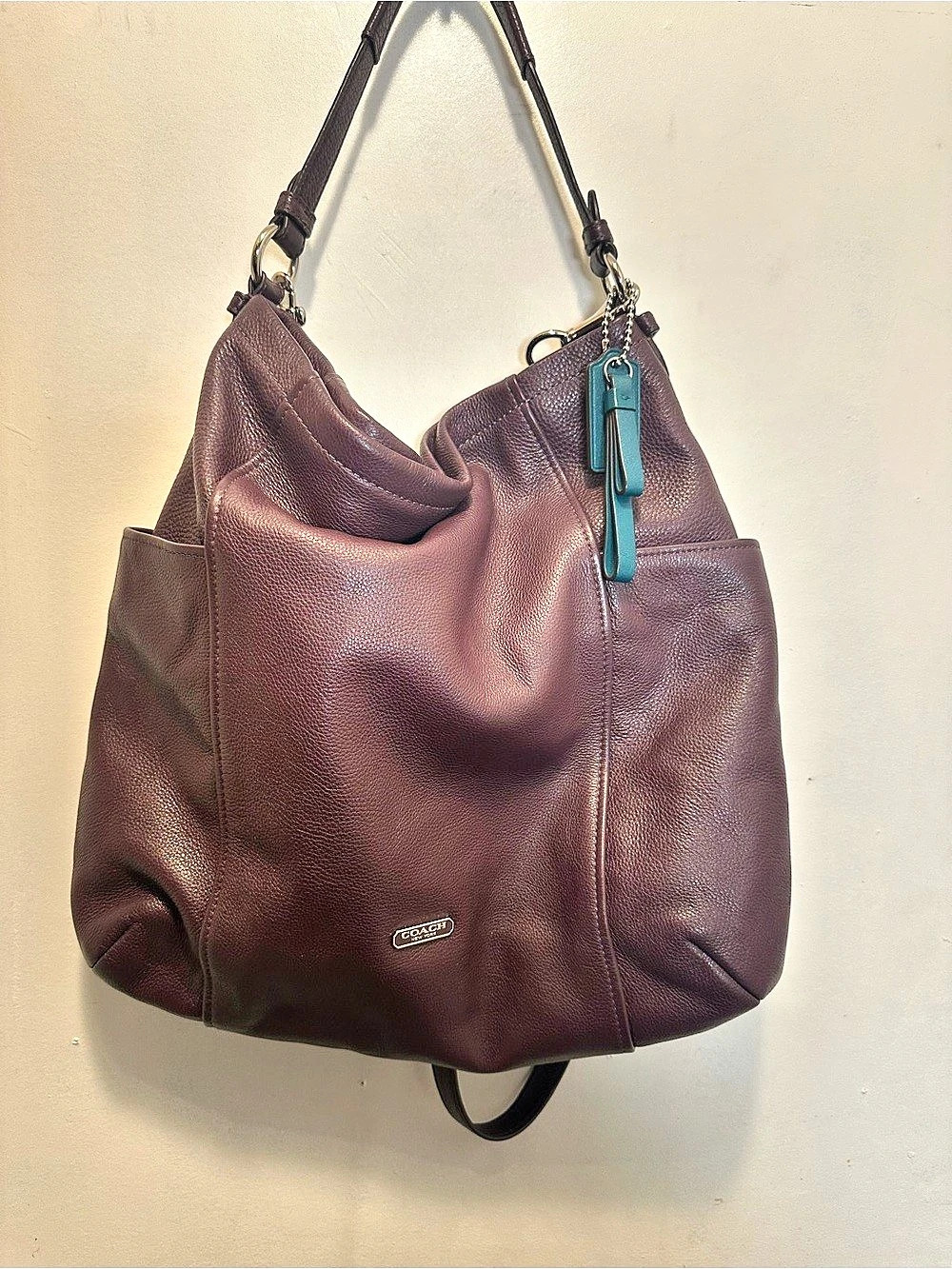 COACH Park Leather Hobo F31323 Plum Purple Pebbled Leather Shoulder Bag